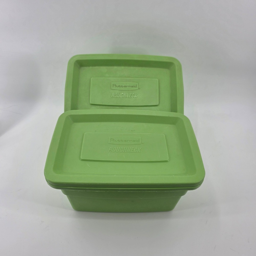 Rubbermaid Roughneck Storage Totes Set of 2 Lime Green 0475 4 Small Bins w/ Lids